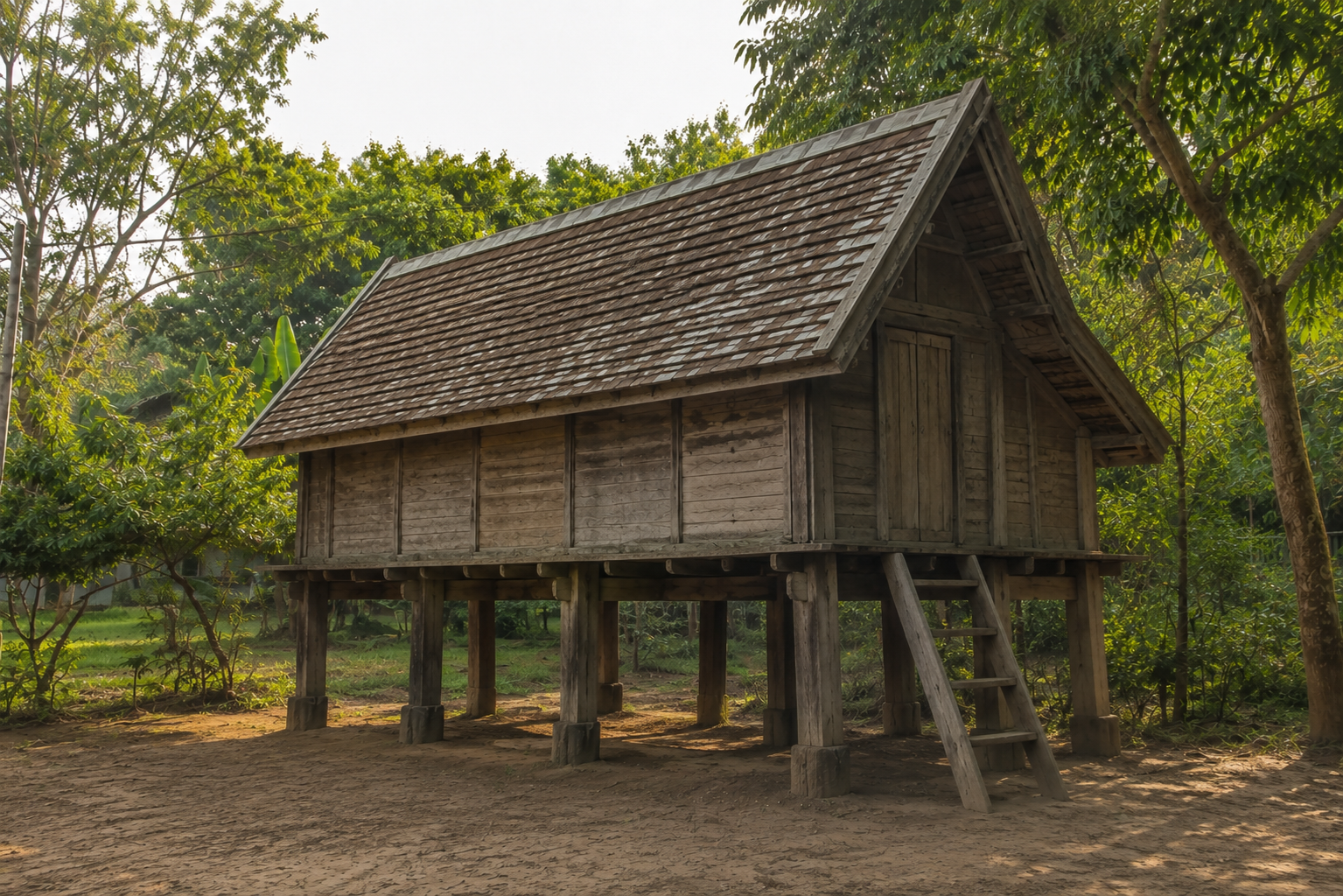 Heritage reference showing a substantial traditional Northern Thai rice granary of about 400 square feet